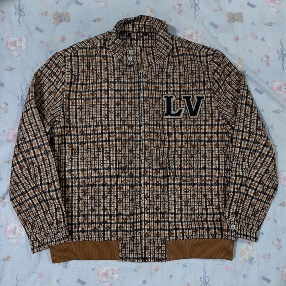 Louis Vuitton Brown Plaid Bomber Jacket with LV Patch